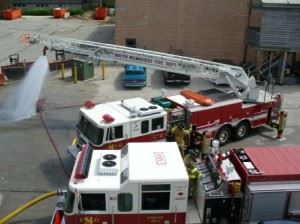 Fire Truck Hose Shooting Water